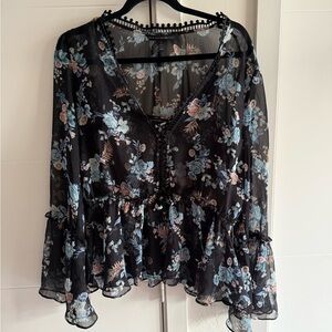 White House Black Market Sheer Dark Floral Blouse